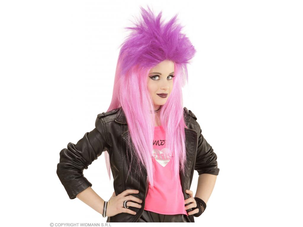 Neon rózsaszín punk paróka neon lila taréjjal