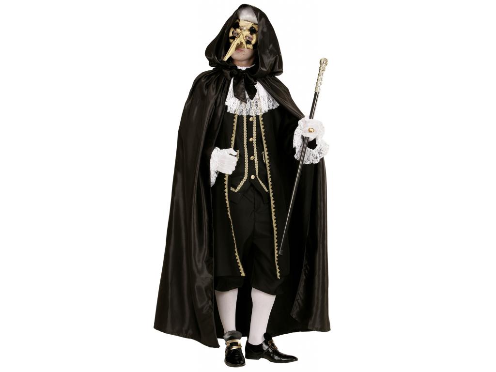 Fekete színű selyem kapucnis köpeny, 152 cm unisex felnőtt jelme