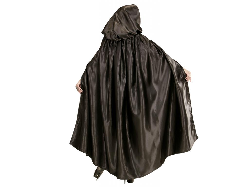 Fekete színű selyem kapucnis köpeny, 152 cm unisex felnőtt jelme