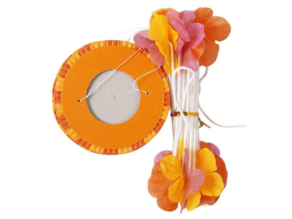 Virágdíszes lampion girland díszfüzér, narancssárga-sárga, 3 mét