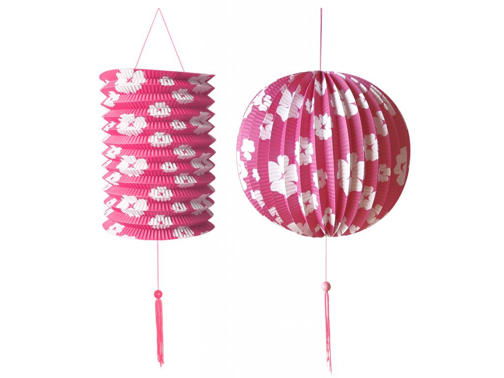 Rózsaszín-fehér virágmintás dekorációs szett (1 db 25 cm-es lamp Rózsaszín-fehér virágmintás dekorációs szett (1 db 25 cm-es lamp
