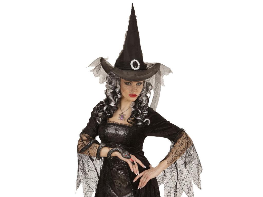 Nyaklánc ezüstszínű pókkal és lila strasszkövekkel díszítve