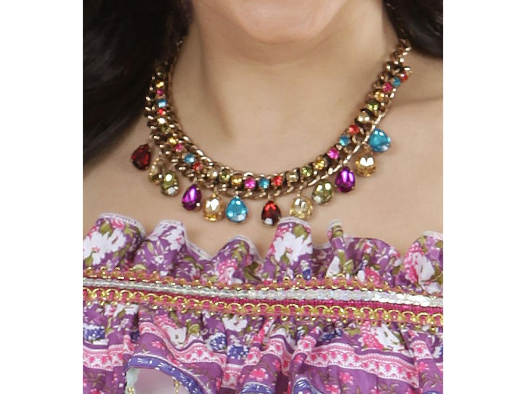 Aranyszínű nyaklánc színes díszkövekkel