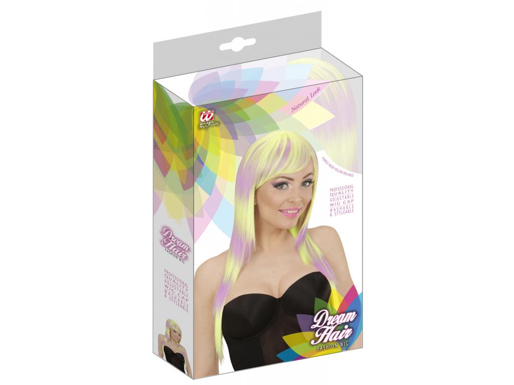 Melange Fashion női paróka, hosszú, lila-neonsárga Melange Fashion női paróka, hosszú, lila-neonsárga