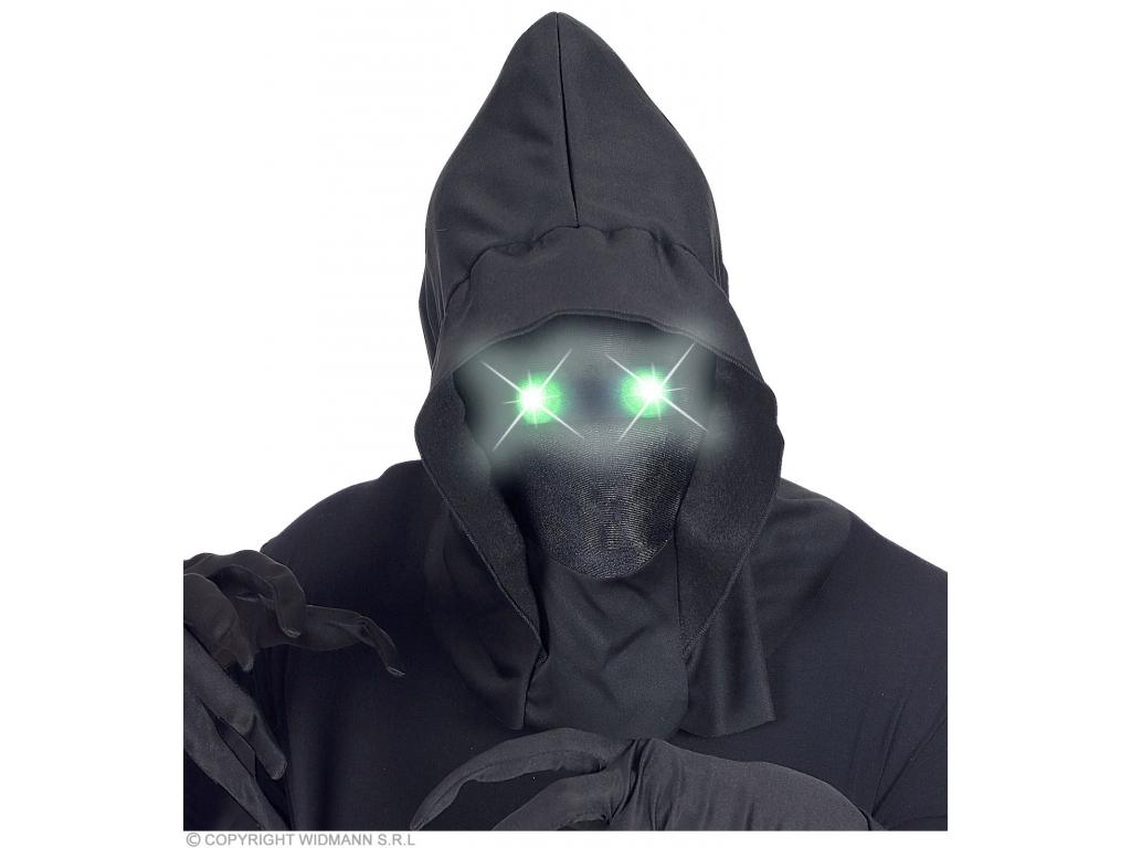 Csuklyás horror maszk világító zöld szemekkel