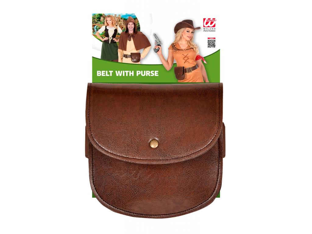 Bőrhatású öv táskával - barna