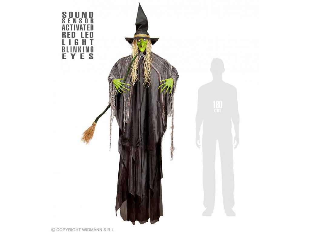 Boszorkány dekoráció seprűvel és villogó szemekkel 240 cm-es dek