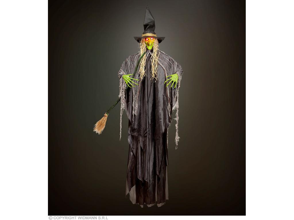 Boszorkány dekoráció seprűvel és villogó szemekkel 240 cm-es dek