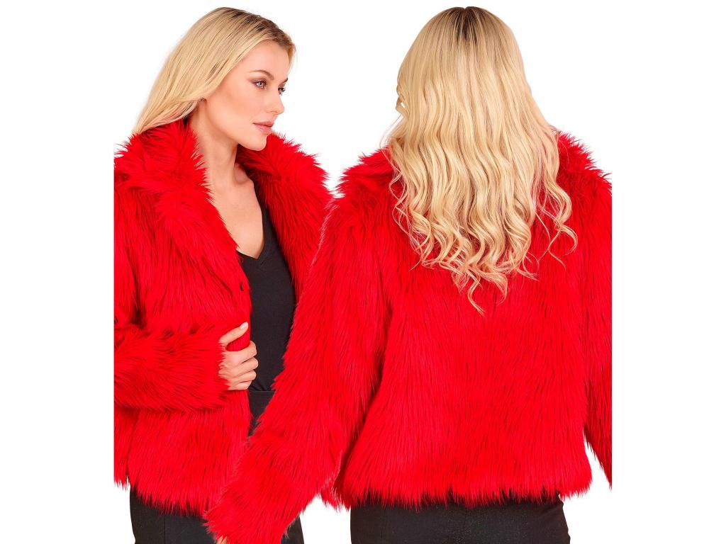 Piros színű plüss szőrös kabát női jelmez
