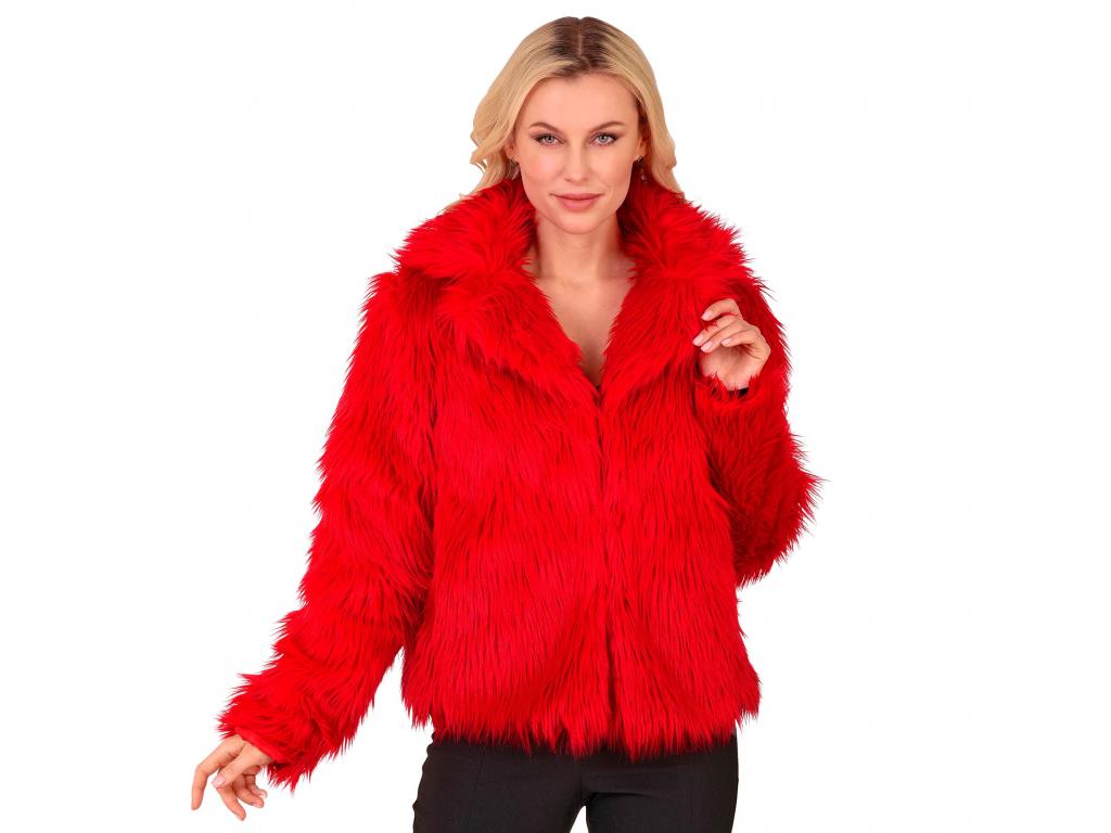 Piros színű plüss szőrös kabát női jelmez