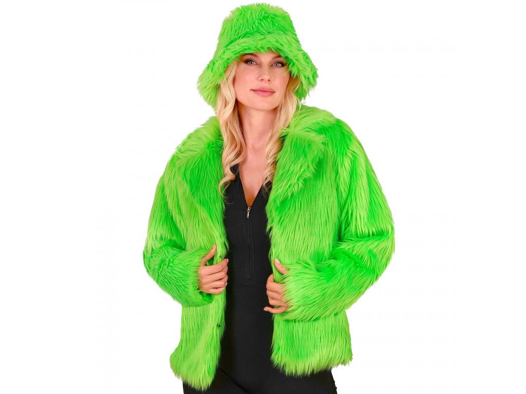 Neon zöld színű plüss kabát női jelmez