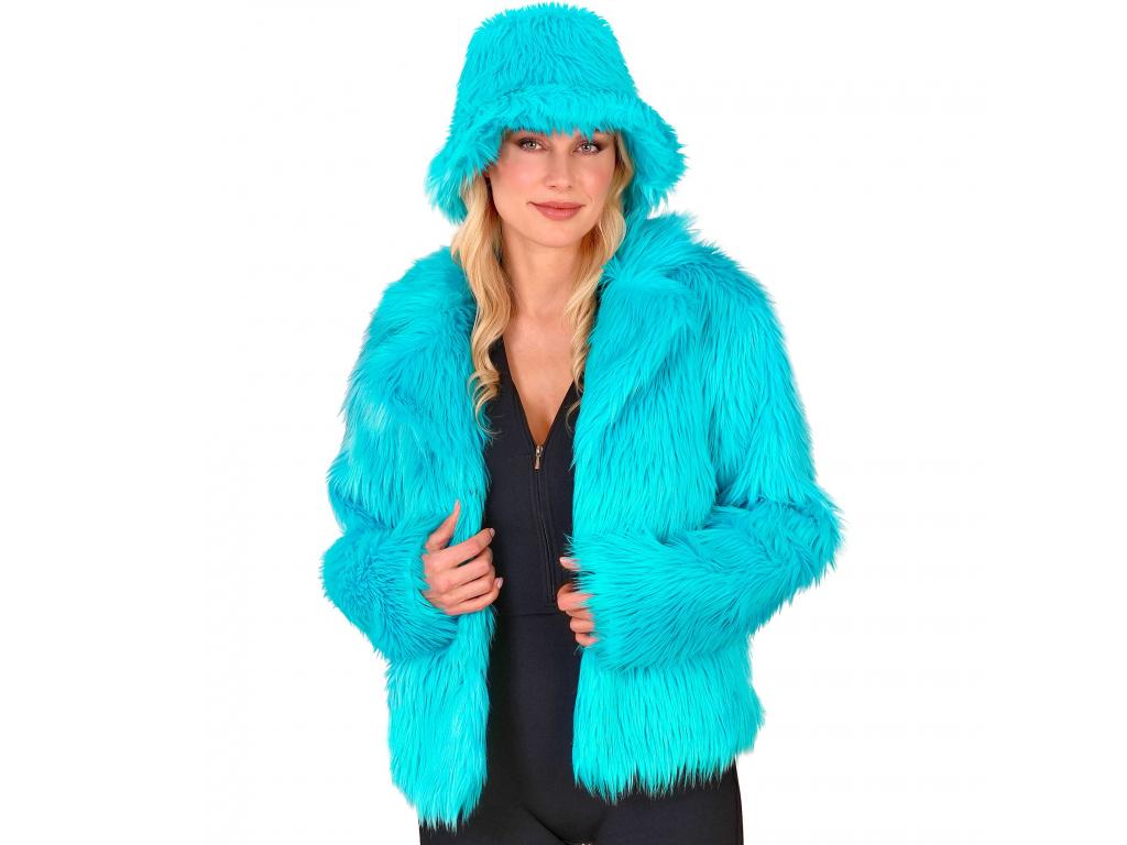 Türkisz színű plüss szőrös kabát női jelmez