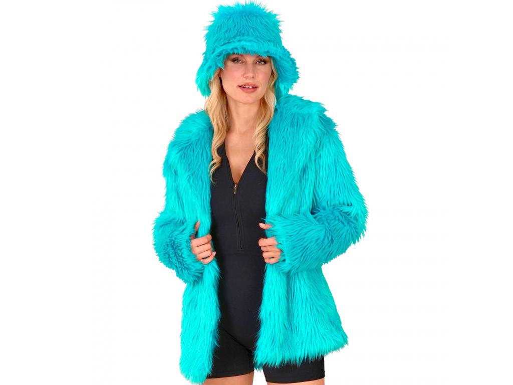 Türkisz színű plüss szőrös kabát unisex felnőtt jelmez
