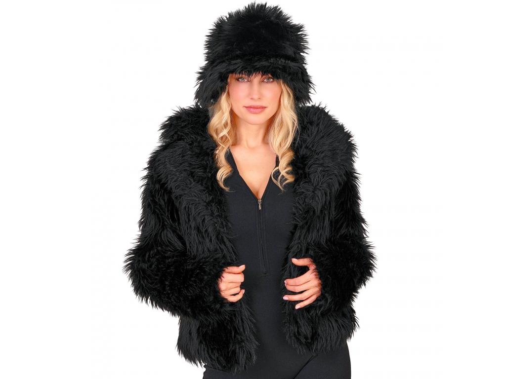 Fekete színű plüss szőrös dzseki női jelmez