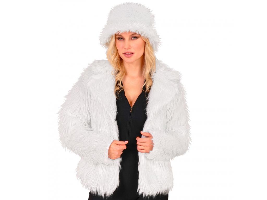 Fehér színű plüss szőrös dzseki női jelmez