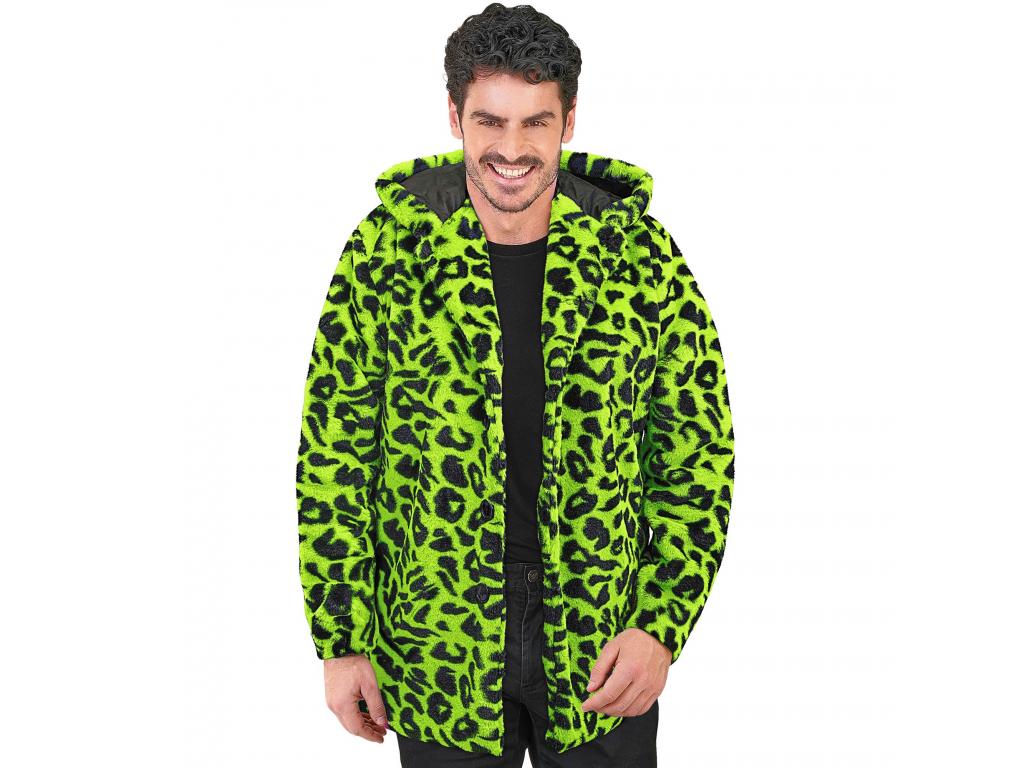 Leopárdmintás neon zöld plüss kapucnis dzseki unisex felnőtt jel