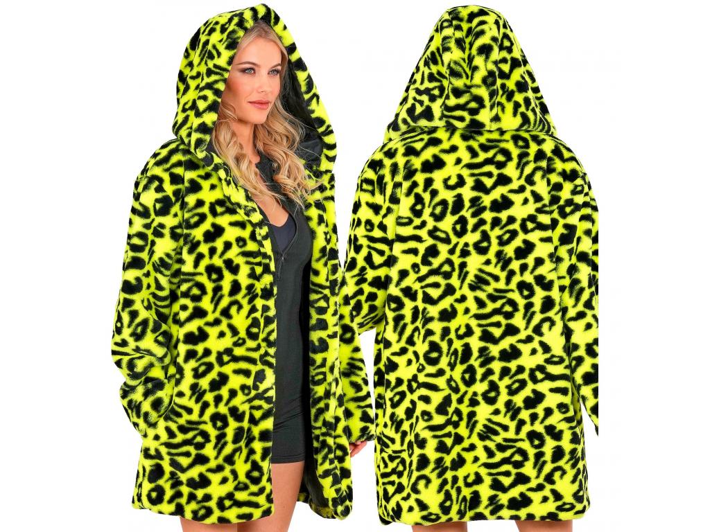 Leopárdmintás neon sárga plüss kapucnis dzseki unisex felnőtt je