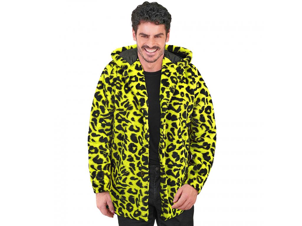 Leopárdmintás neon sárga plüss kapucnis dzseki unisex felnőtt je