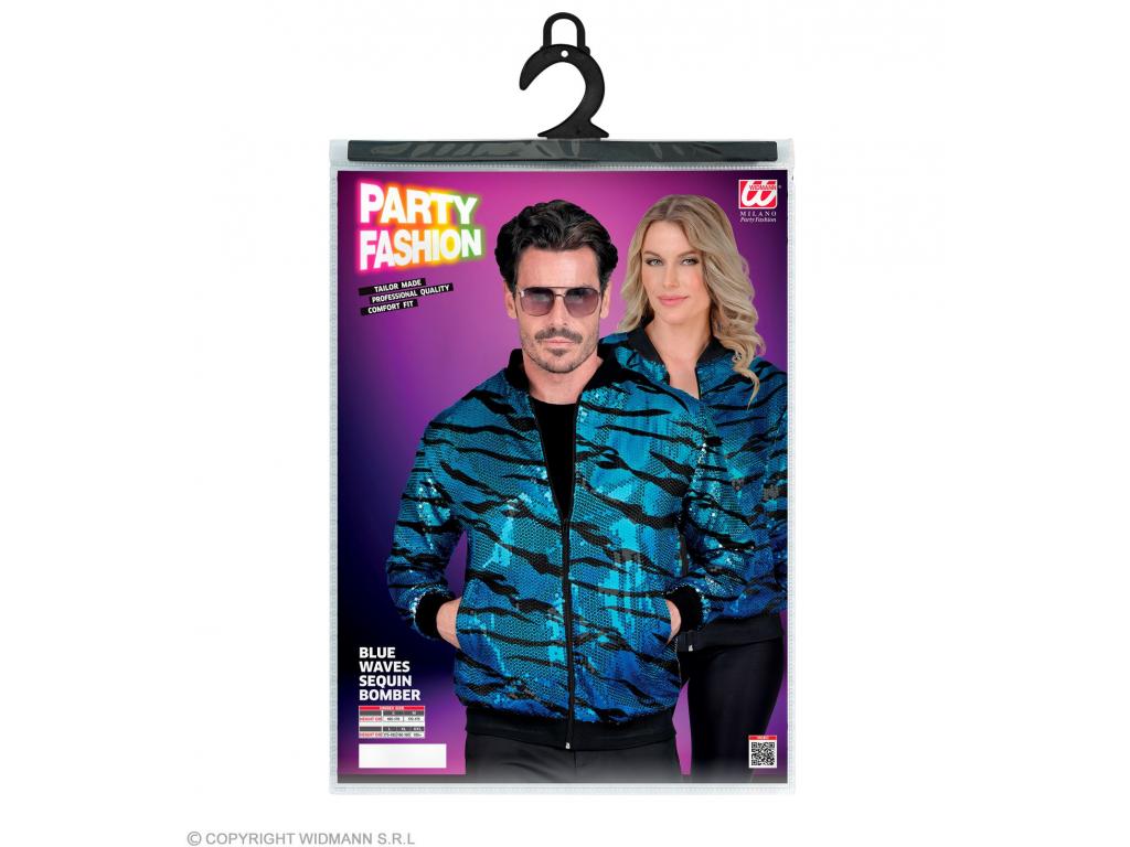 Party kabát csillogó felső kék hullám mintás unisex felnőtt jelm
