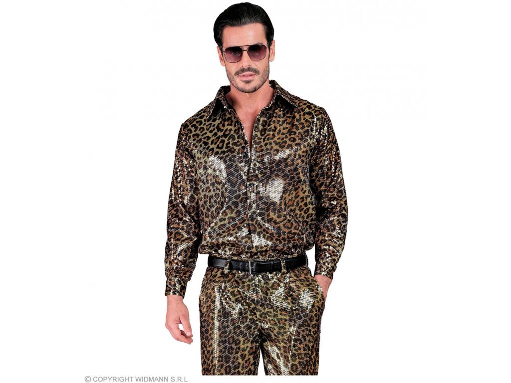Party csillogó ing leopárd mintás férfi jelmez