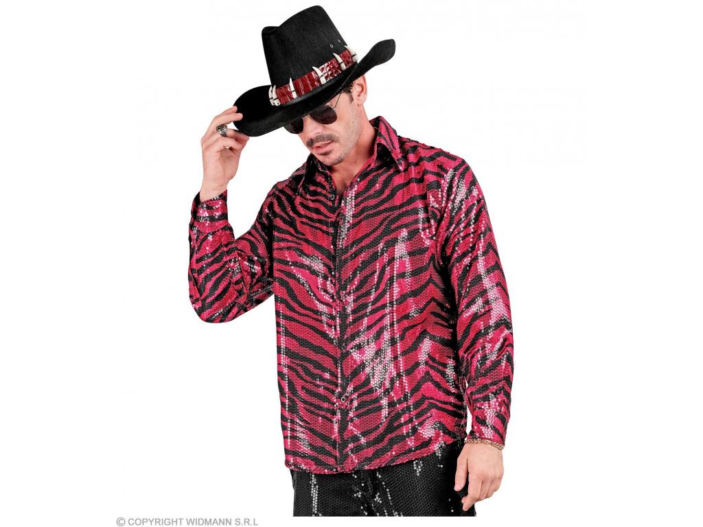 Party csillogó ing zebra mintás pink színű férfi jelmez