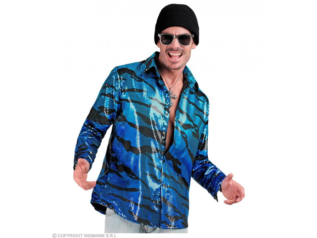 Party csillogó ing kék hullám mintás férfi jelmez