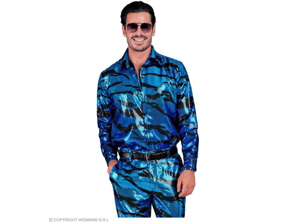 Party csillogó ing kék hullám mintás férfi jelmez