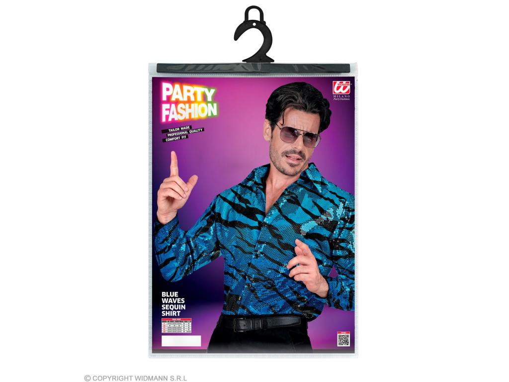 Party csillogó ing kék hullám mintás férfi jelmez