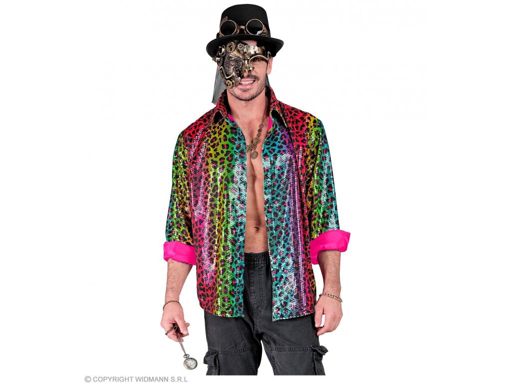 Party csillogó ing leopárd mintás színes férfi jelmez