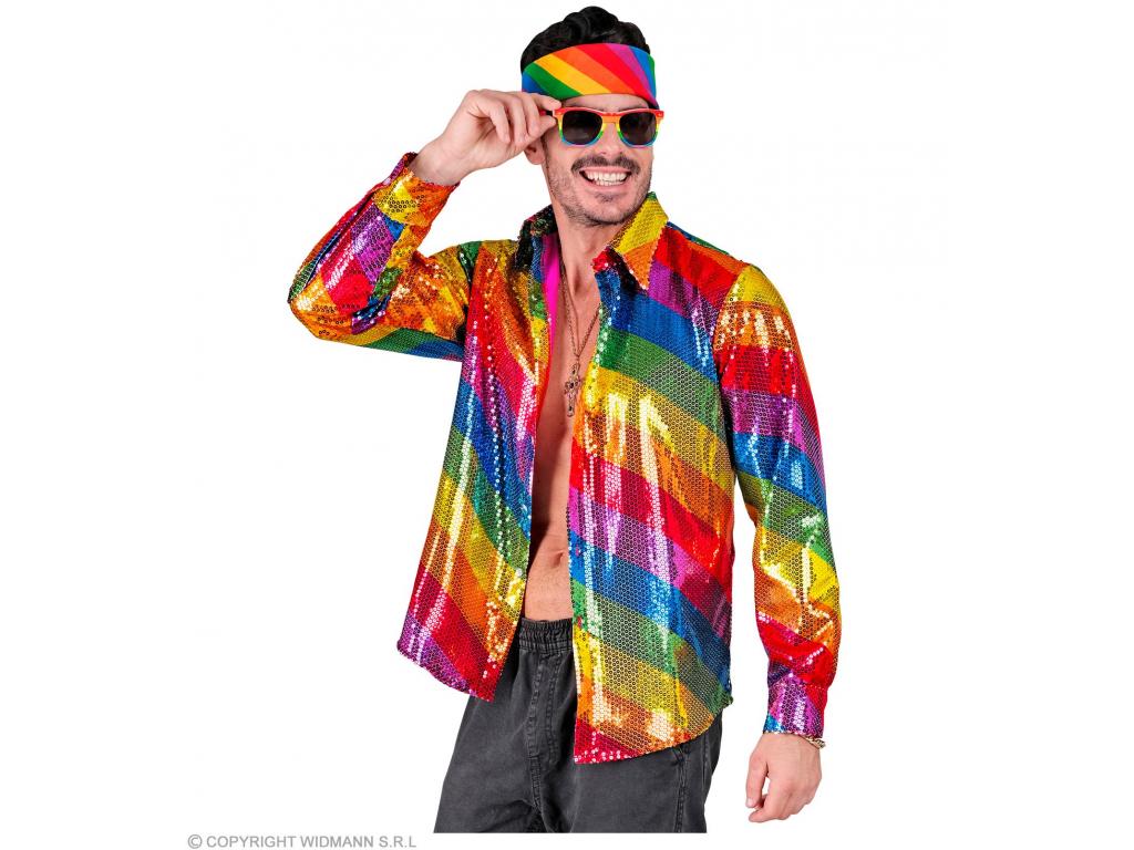 Party csillogó ing szivárvány mintás csíkos férfi jelmez