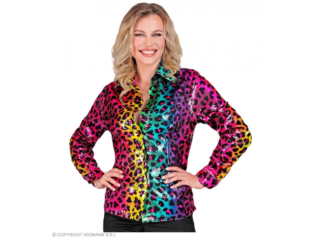 Party csillogó blúz színes leopárd mintás női jelmez