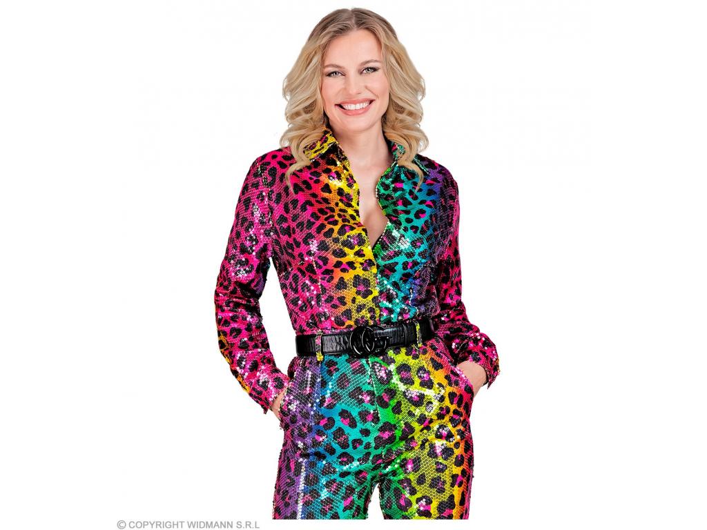 Party csillogó blúz színes leopárd mintás női jelmez
