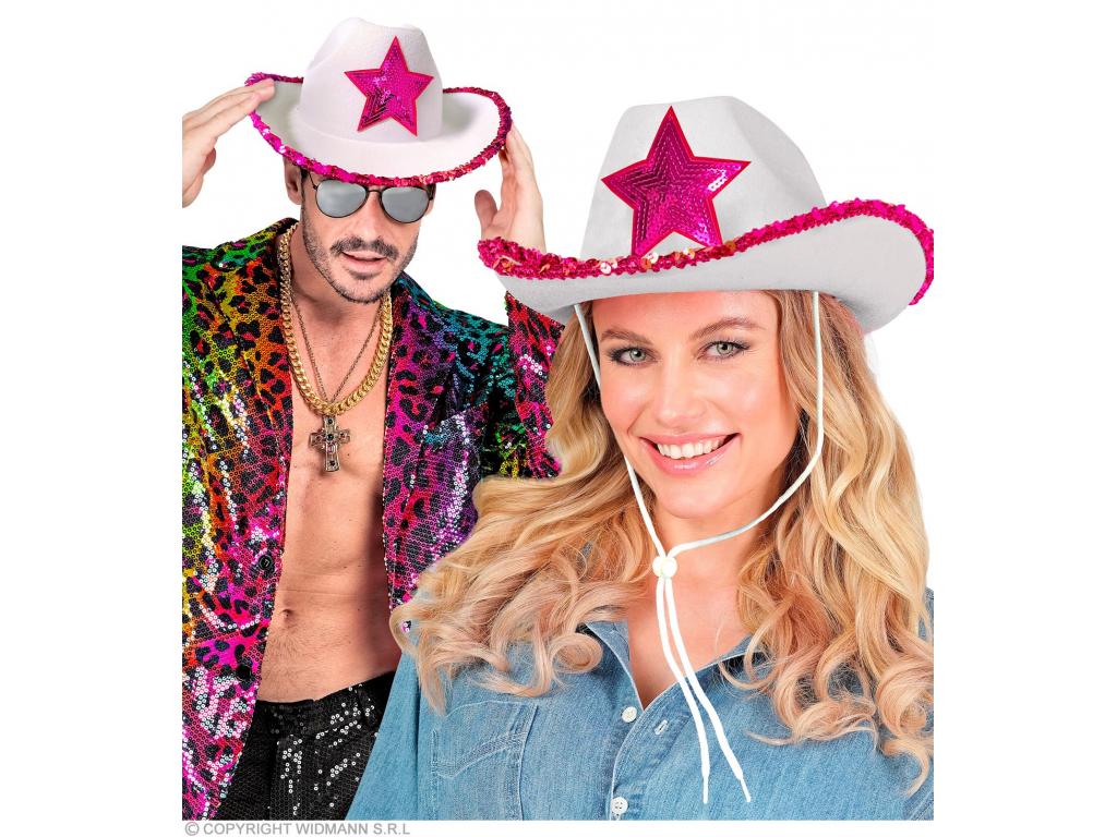 Fehér cowboy hölgy kalap pink diszítéssel
