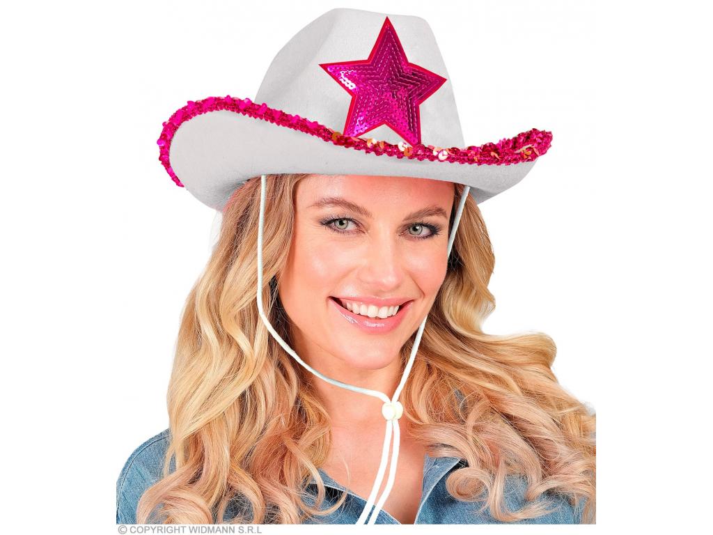 Fehér cowboy hölgy kalap pink diszítéssel