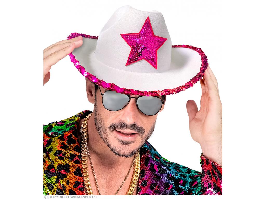 Fehér cowboy hölgy kalap pink diszítéssel