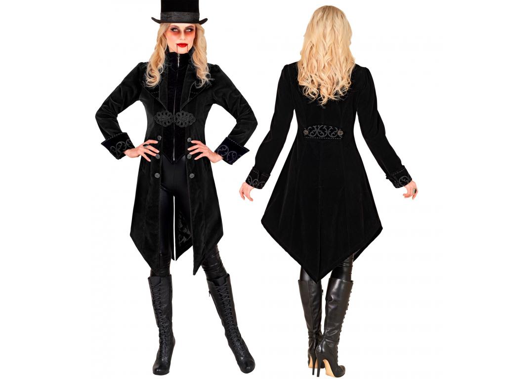 Gótikus bársony kabát fekete női jelmez