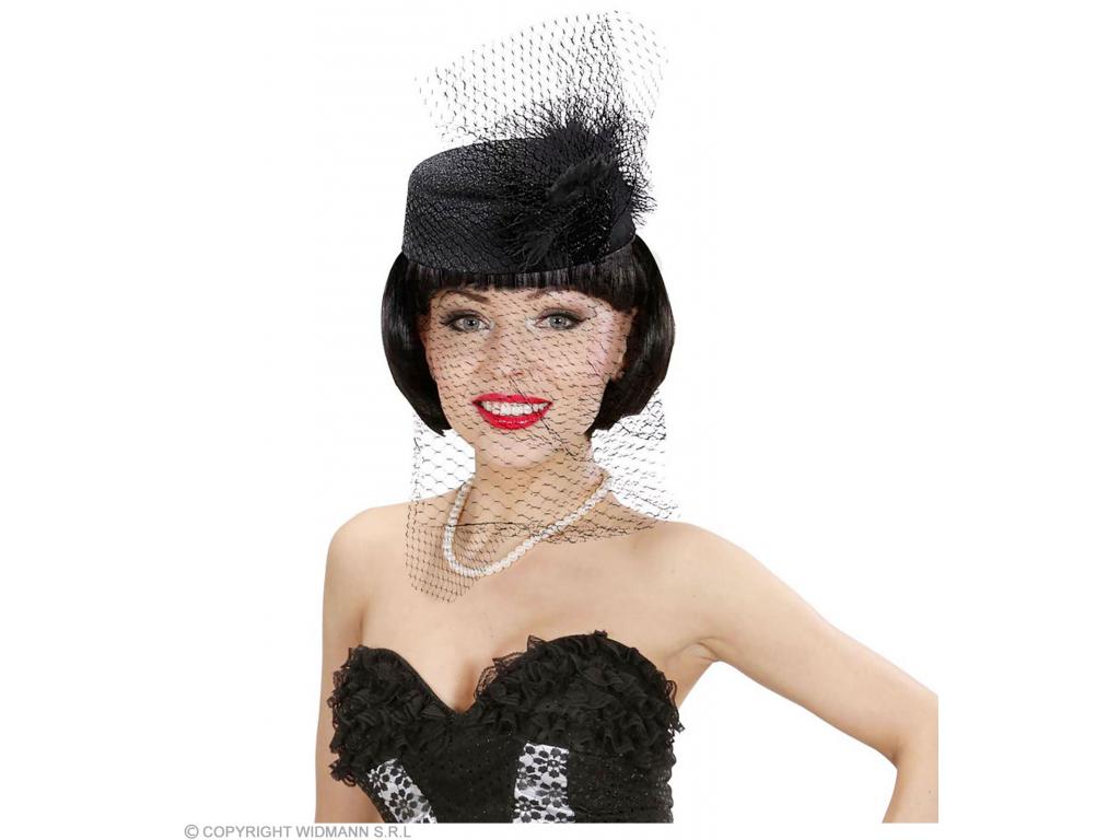 Tina filc kalap, fekete, hálóval és tolldísszel