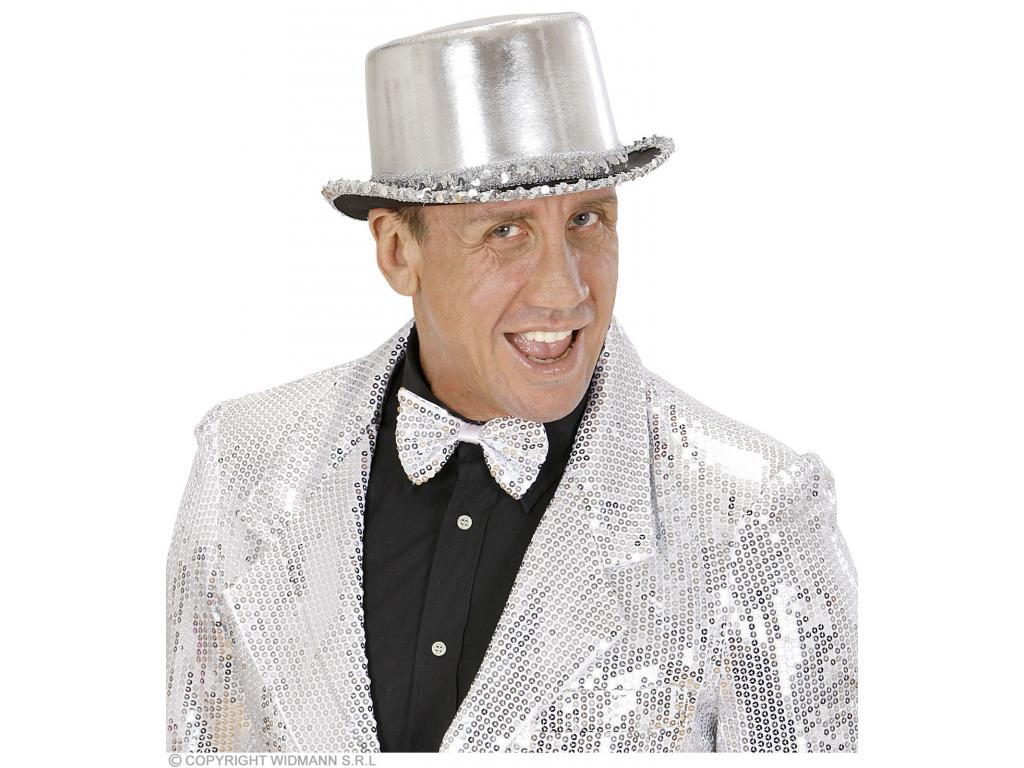 Csillogó lamé cilinder flitteres díszítéssel, ezüstszínű