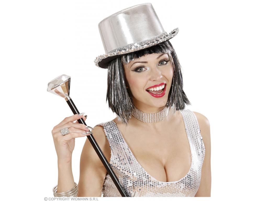 Csillogó lamé cilinder flitteres díszítéssel, ezüstszínű