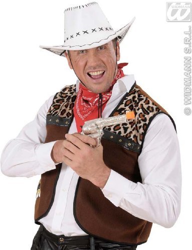 Fehér színű cowboy kalap, varratokkal díszítve, natúr bőr jelleg