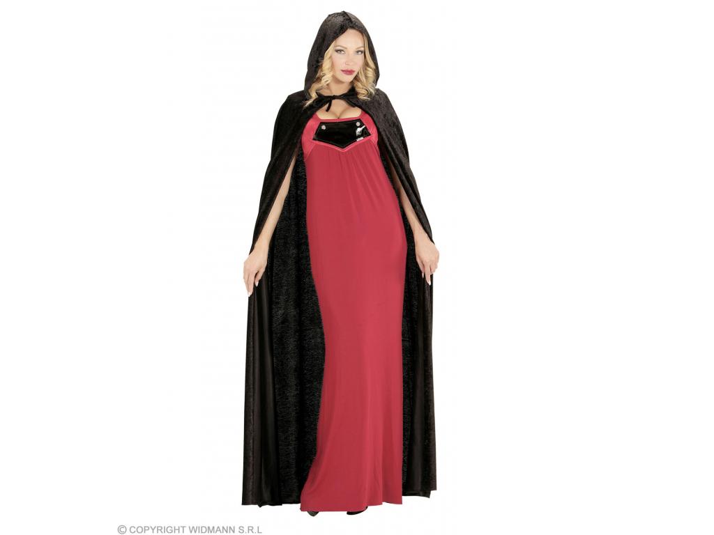 Fekete bársony köpeny kapucnival 150 cm hosszú női jelmez