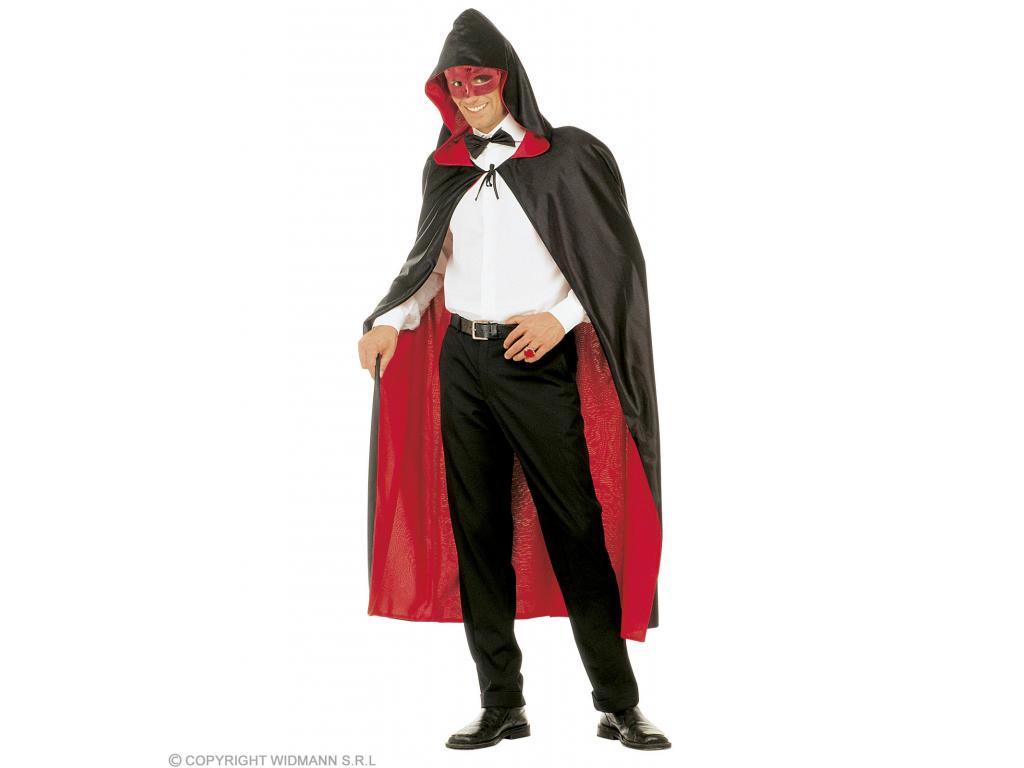 Kifordítható fekete piros köpeny kapucnival 140 cm hosszú női je