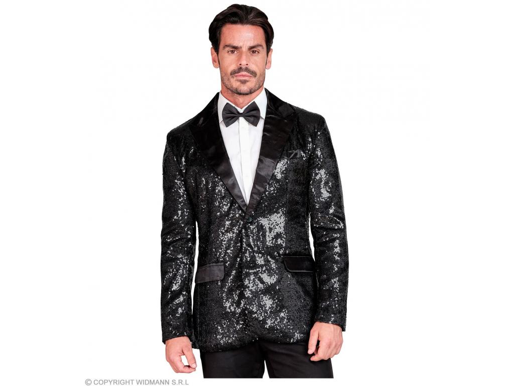 Party flitteres zakó szatén gallérral és fekete zsebekkel csillo