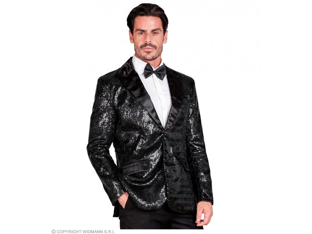 Party flitteres zakó szatén gallérral és fekete zsebekkel csillo