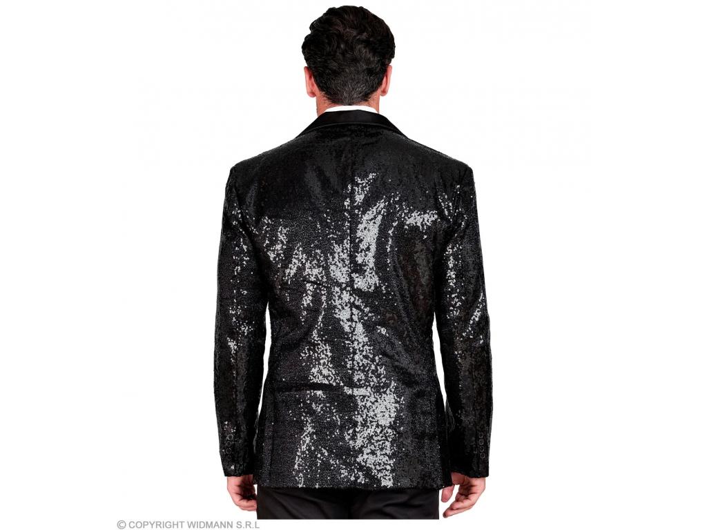 Party flitteres zakó szatén gallérral és fekete zsebekkel csillo