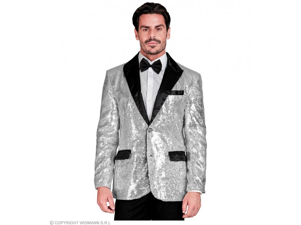 Party szatén zakó csillogó ezüst fekete színű férfi jelmez