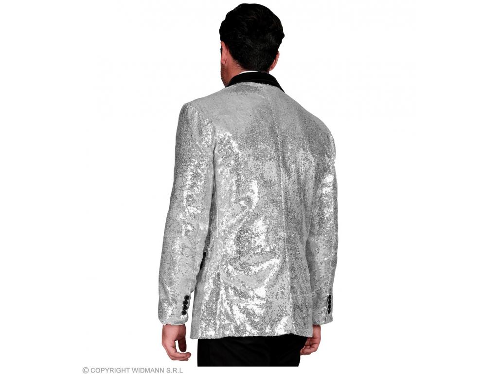 Party szatén zakó csillogó ezüst fekete színű férfi jelmez