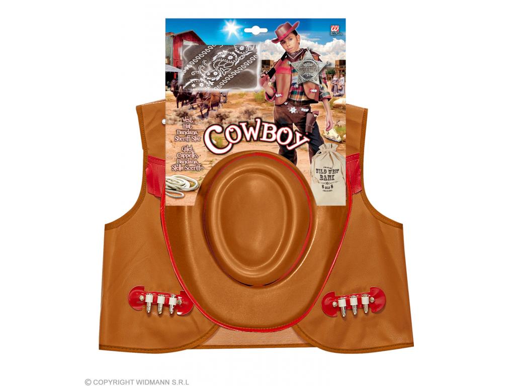Cowboy szett piros díszítéssel fiú jelmez
