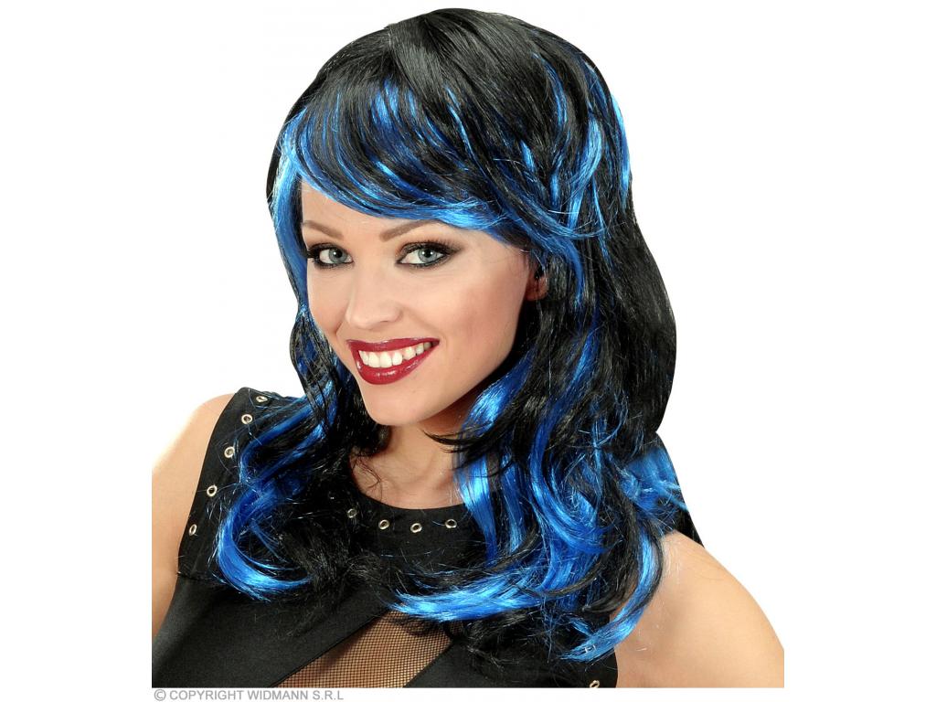 Wavy - fekete hullámos paróka kék tincsekkel Wavy - fekete hullámos paróka kék tincsekkel