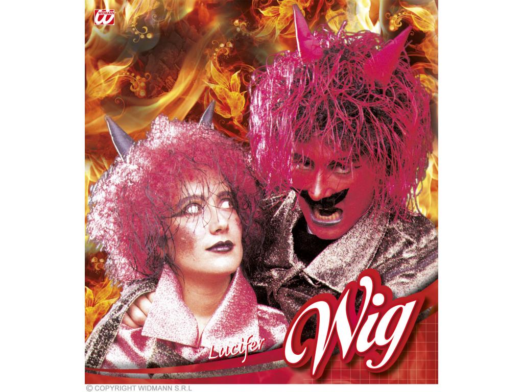 Ördög paróka, piros-fekete, szarvakkal